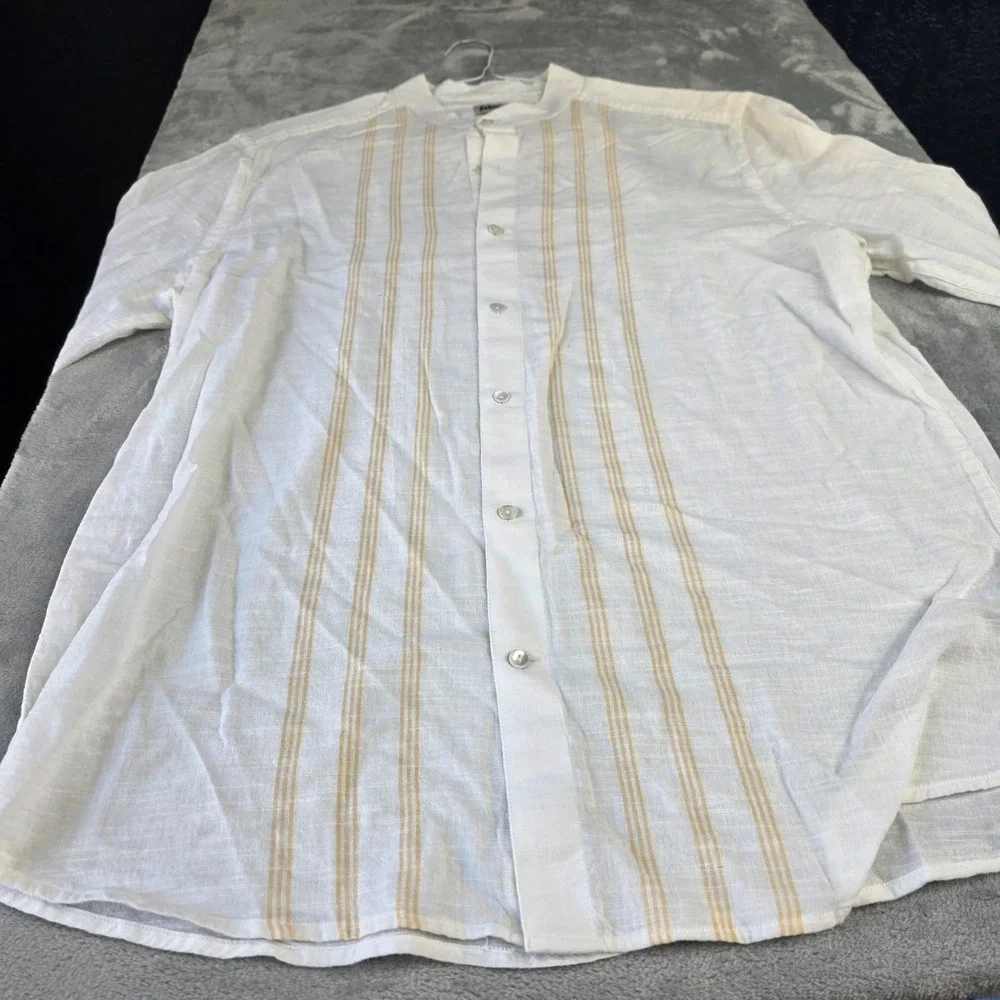 Fabindia Men's Cotton Size 44 Striped Long Sleeve Button Traditional India - Picture 2 of 6